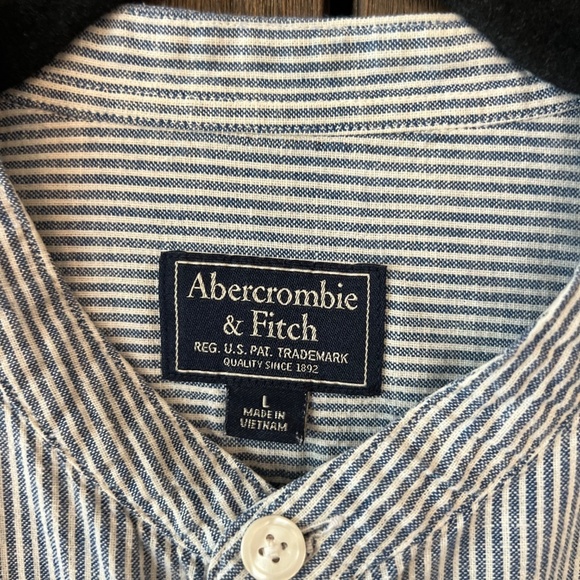 Abercrombie & Fitch Stripped Banded Collar Button Down Long Sleeve Shirt Size L - Picture 6 of 7